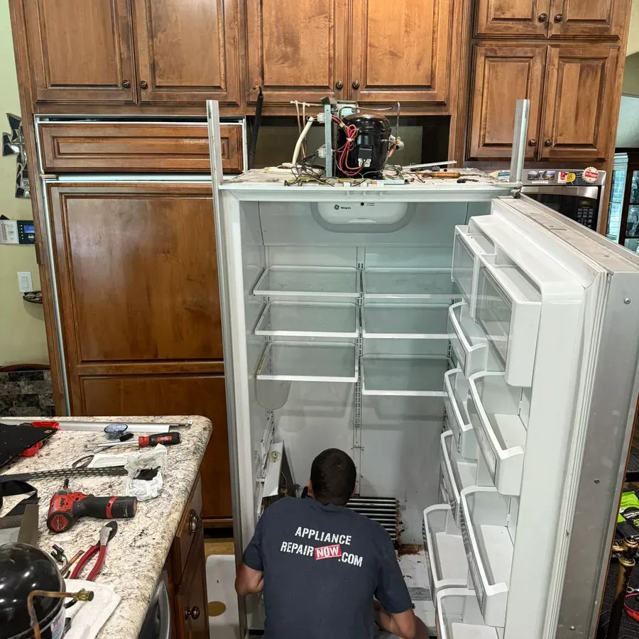 Refrigerator interior opened for diagnosis